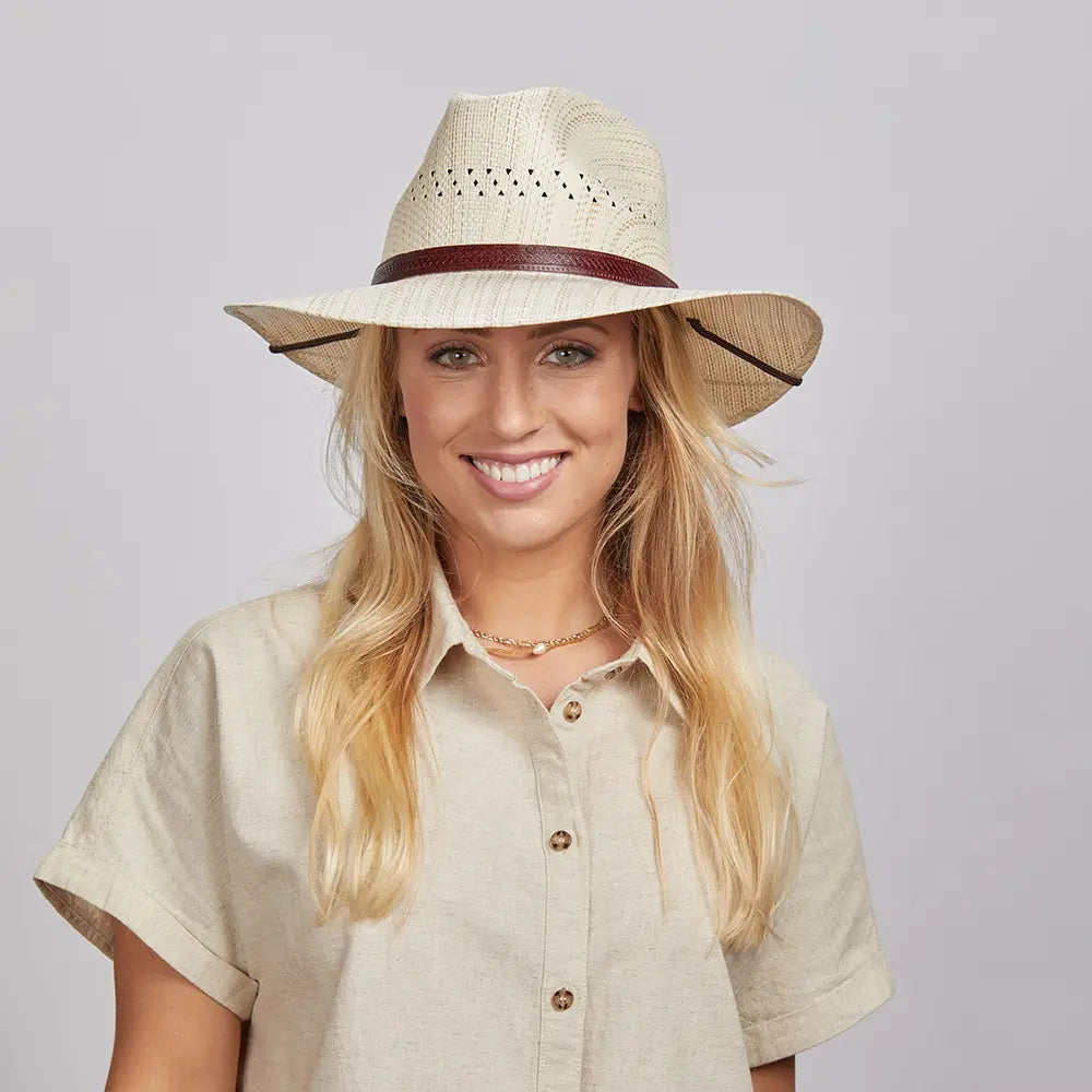 American Hat Makers Womens Natural Straw Frayed Edge Sun Hat Tan Black 54-55 cm Lucie | Womens Straw Sun Hat – American Hat Makers main image 4