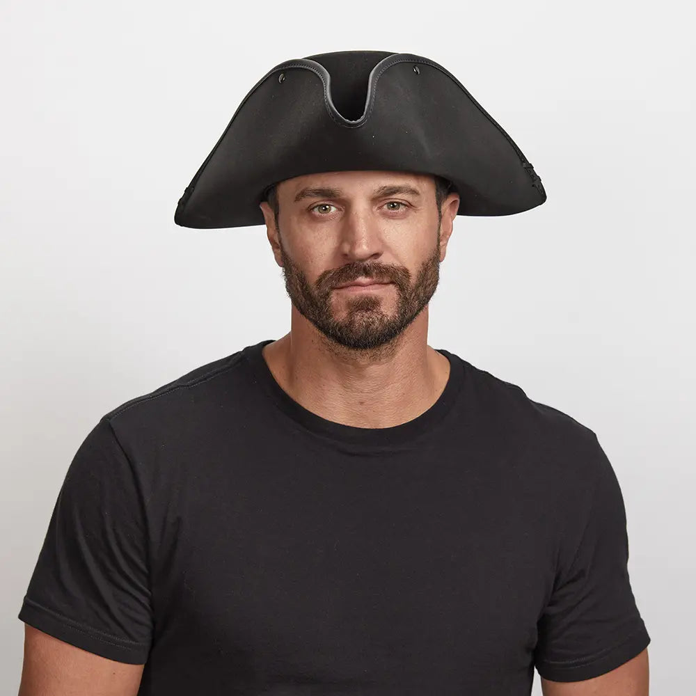 Blackbeard Mens Tricorne Leather Pirate Hat – American Hat Makers