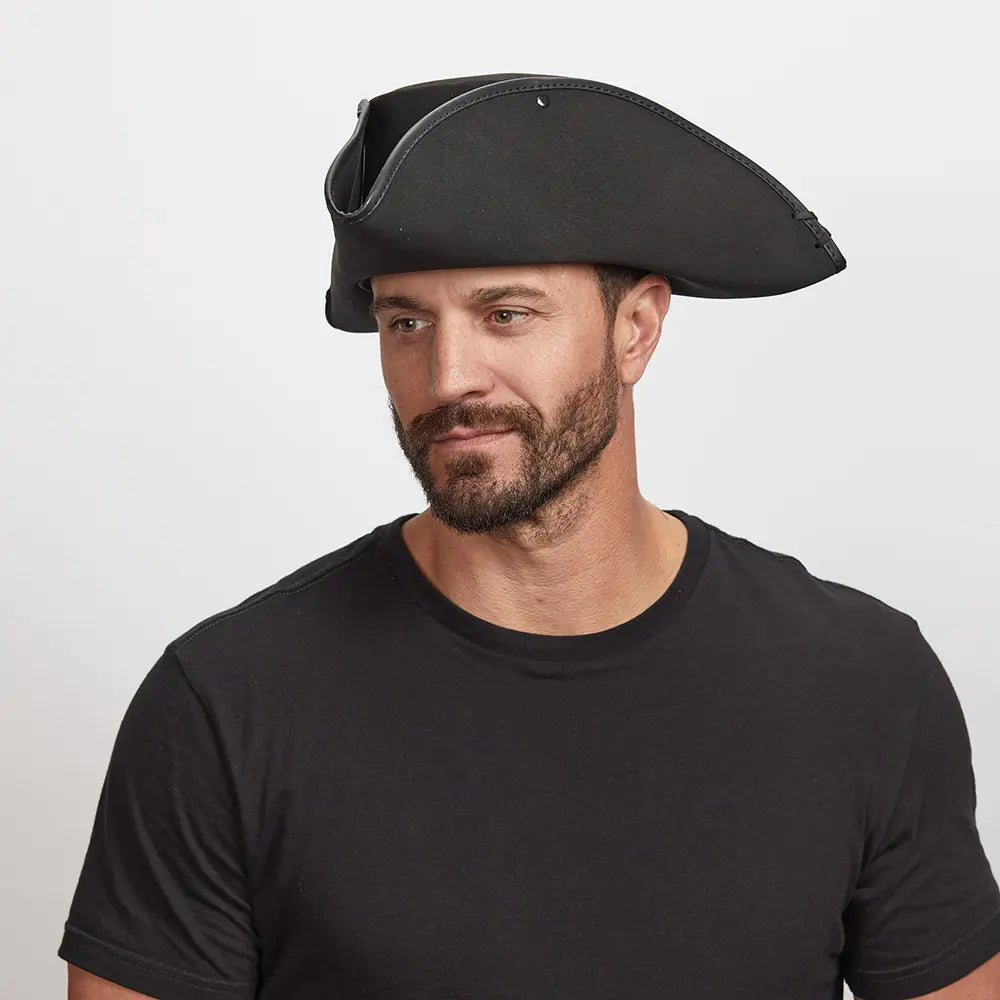 Blackbeard Mens Tricorne Leather Pirate Hat – American Hat Makers