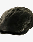 Bookie | Womens Black Leather Flat Cap