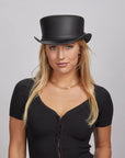 Bromley | Womens Leather Top Hat with Carriage Hat Band
