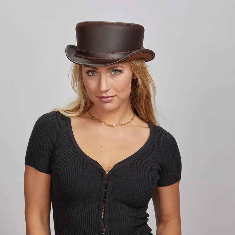 Bromley | Womens Leather Top Hat with Carriage Hat Band