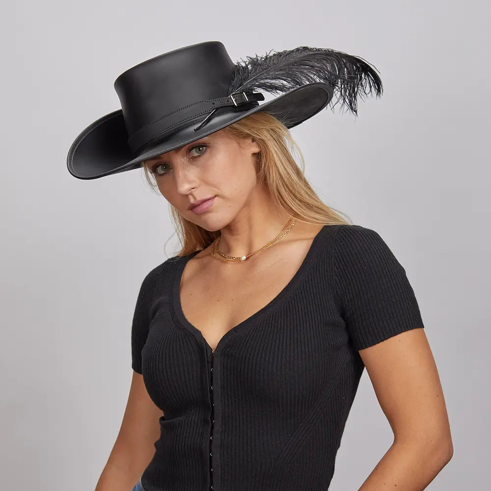 leather dress hats Night Porter Leather Cap Black