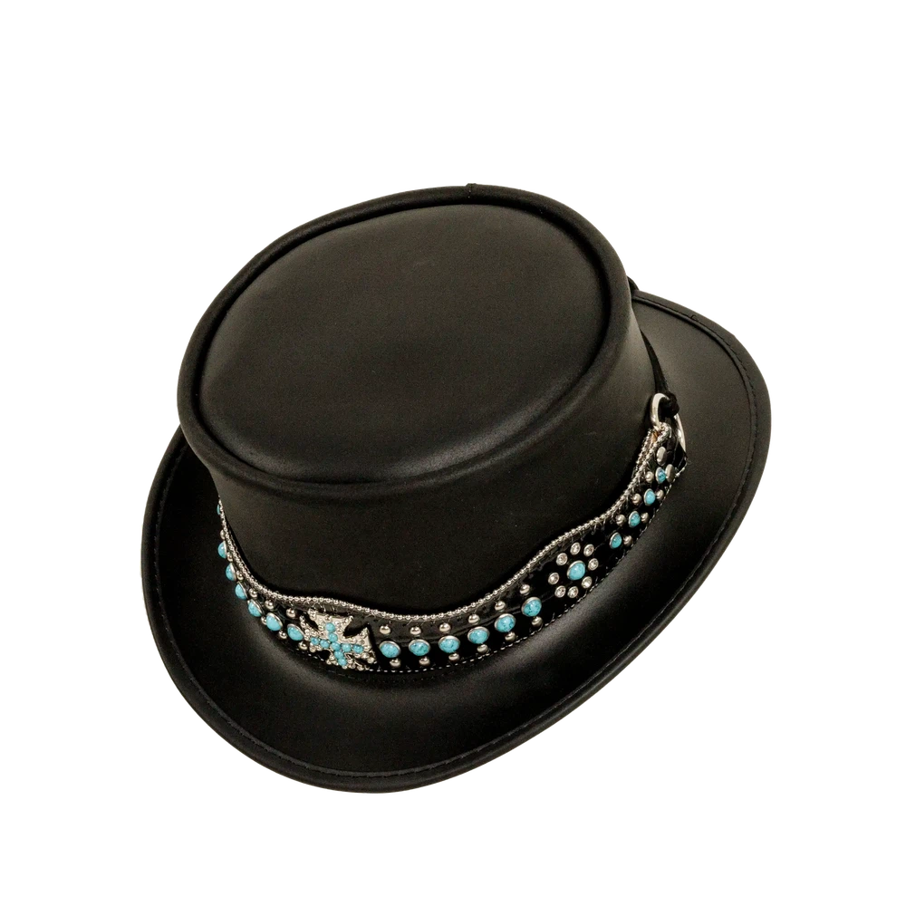 chopper mens black leather top hat angled view