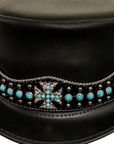 chopper mens black leather top hat close up view