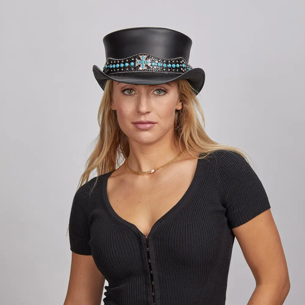 Chopper Womens Black Leather Top Hat American Hat Makers
