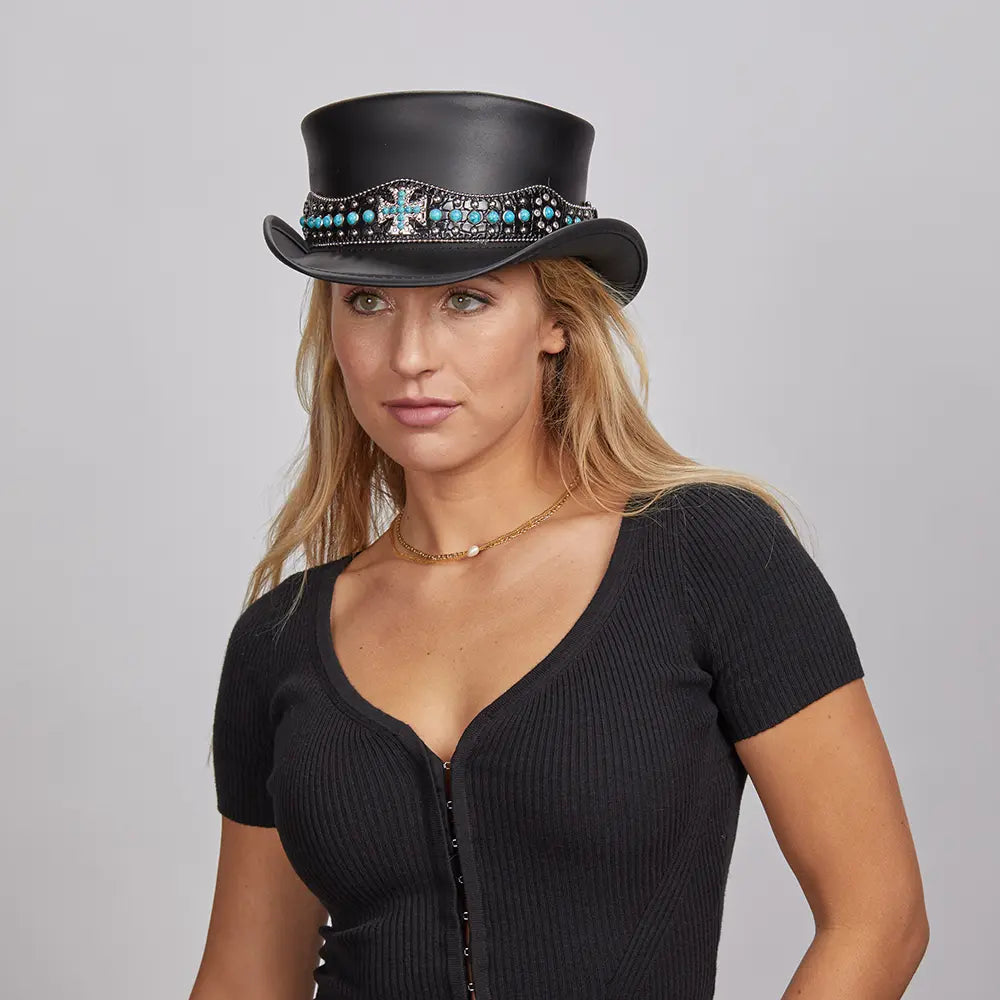 Chopper | Womens Black Leather Top Hat