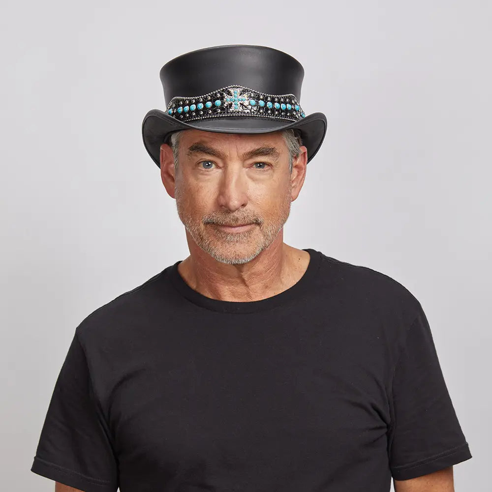 Chopper | Mens Black Leather Top Hat