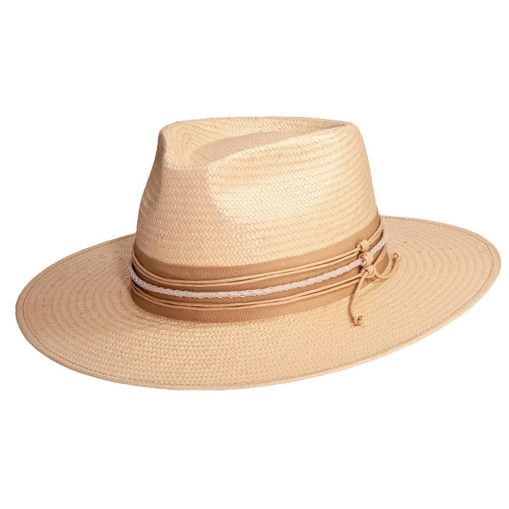 Corinth Ivory Wide Brim Straw Fedora by American Hat Makers angled view