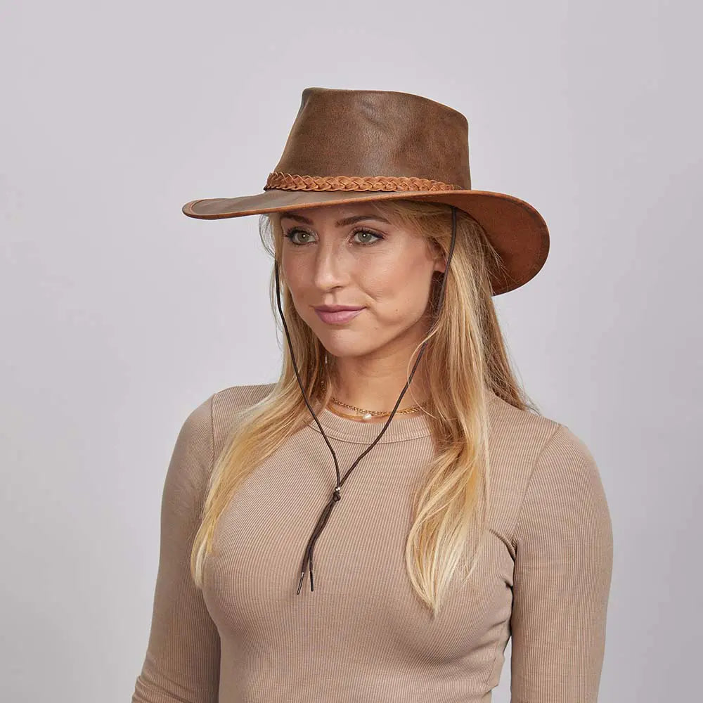 Crusher | Womens Leather Crushable Outback Hat