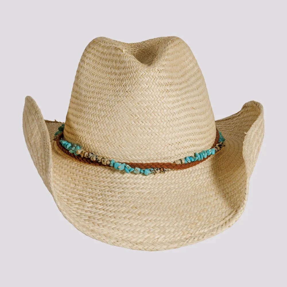 Handmade Western Oddities Cowgirl Hat Southwest Cowgirl Hat Tan Turquoise Blue Stained Straw Cowboy Hat - Beadwork & Turquoise  main image 3