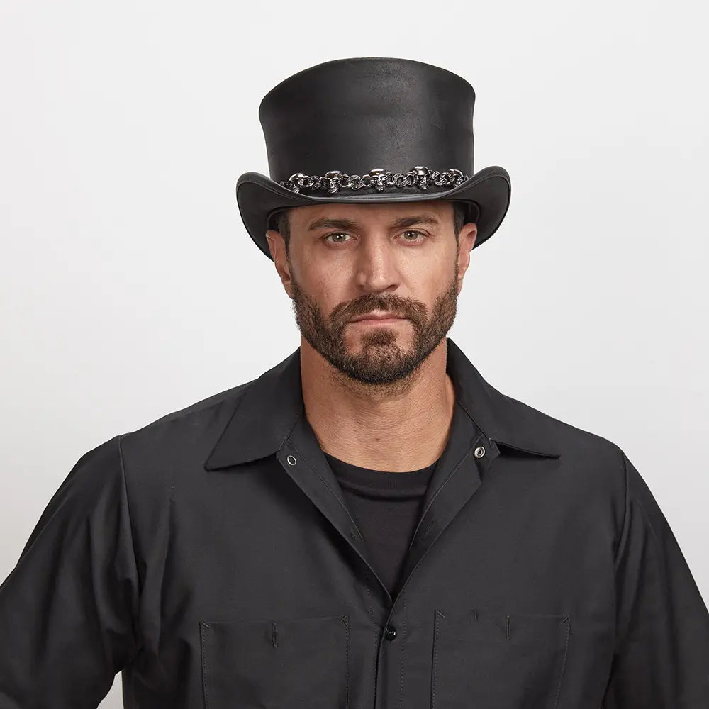 El Dorado | Mens Leather Top Hat with 5 Skull Hat Band
