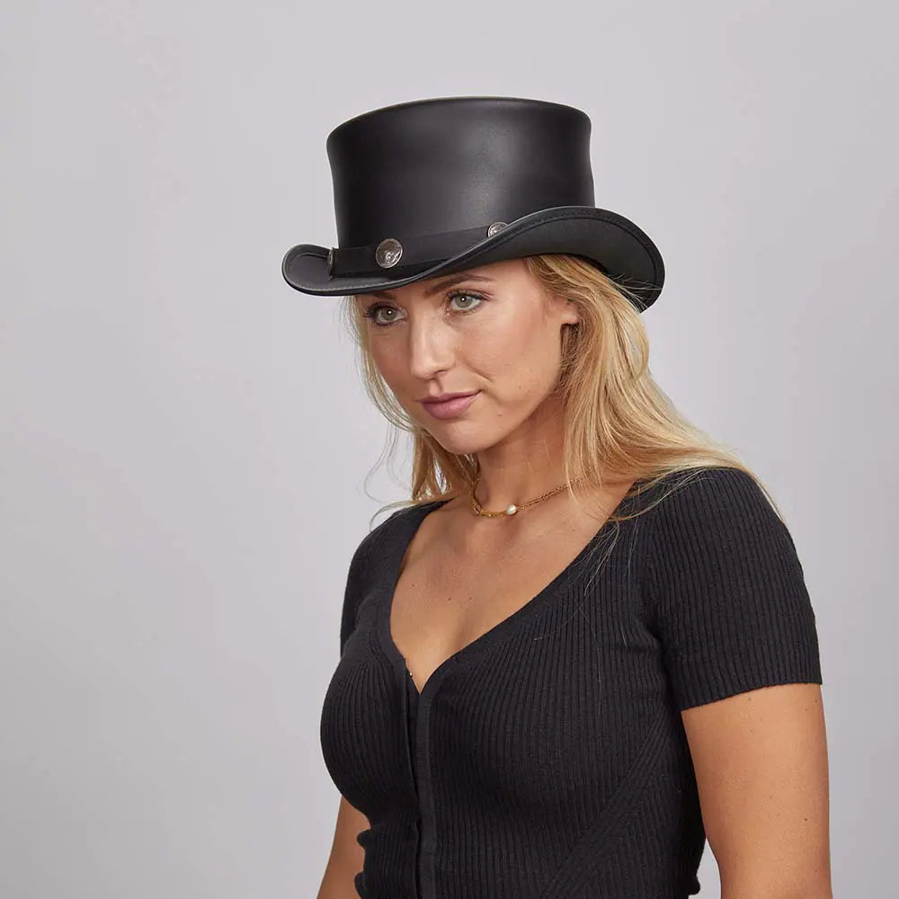 El Dorado | Womens Leather Top Hat with Buffalo Hat Band