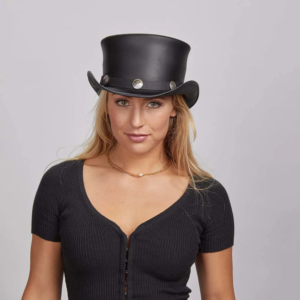 El Dorado | Womens Leather Top Hat with Buffalo Hat Band