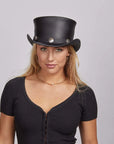 El Dorado Buffalo Nickel | Womens Leather Top Hat with Buffalo Nickel Hat Band
