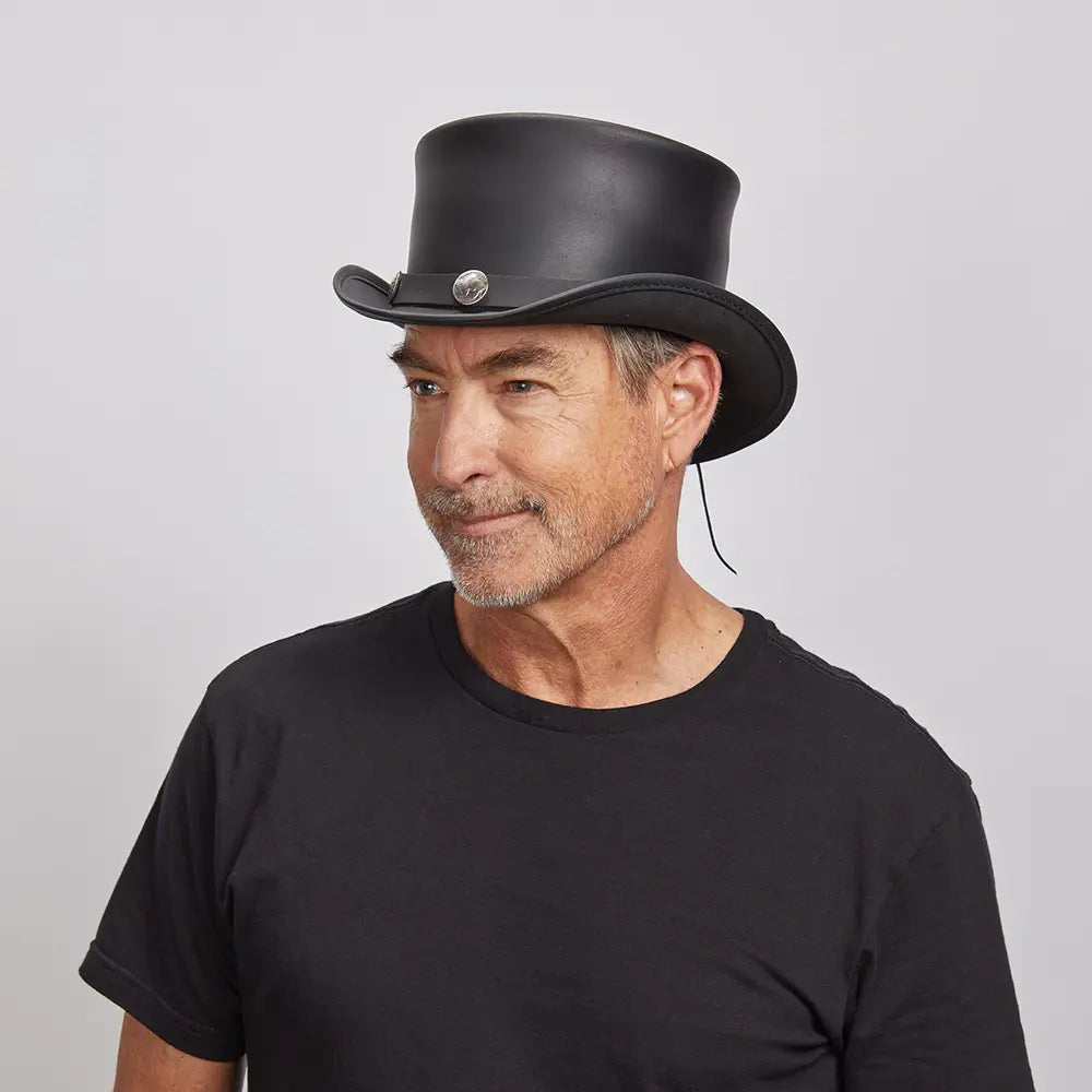 El Dorado Buffalo Nickel | Mens Leather Top Hat with Buffalo Nickel Hat Band