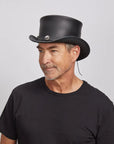 El Dorado Buffalo Nickel | Mens Leather Top Hat with Buffalo Nickel Hat Band
