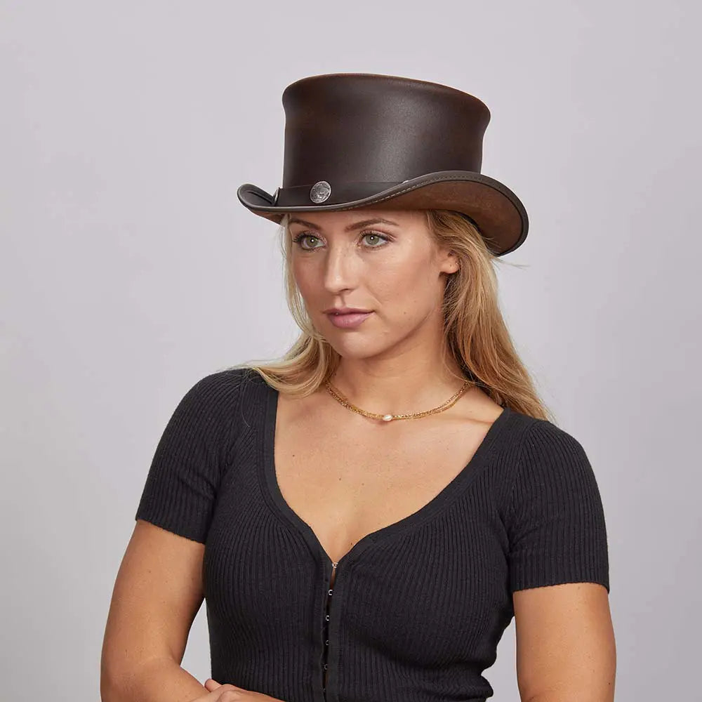 El Dorado Buffalo Nickel | Womens Leather Top Hat with Buffalo Nickel Hat Band