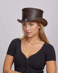 El Dorado Buffalo Nickel | Womens Leather Top Hat with Buffalo Nickel Hat Band