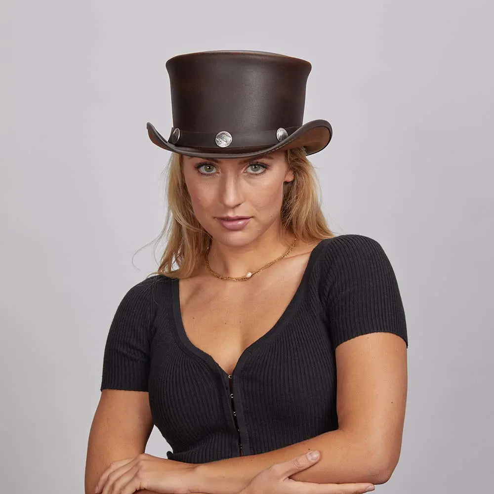 El Dorado | Womens Leather Top Hat with Buffalo Hat Band