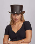 El Dorado Buffalo Nickel | Womens Leather Top Hat with Buffalo Nickel Hat Band