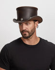El Dorado Buffalo Nickel | Mens Leather Top Hat with Buffalo Nickel Hat Band