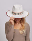 Fazenda | Womens Wide Brim Felt Fedora Hat with Red Trim