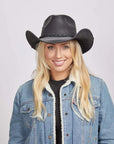 Hollywood Black | Womens Black Leather Cowgirl Hat