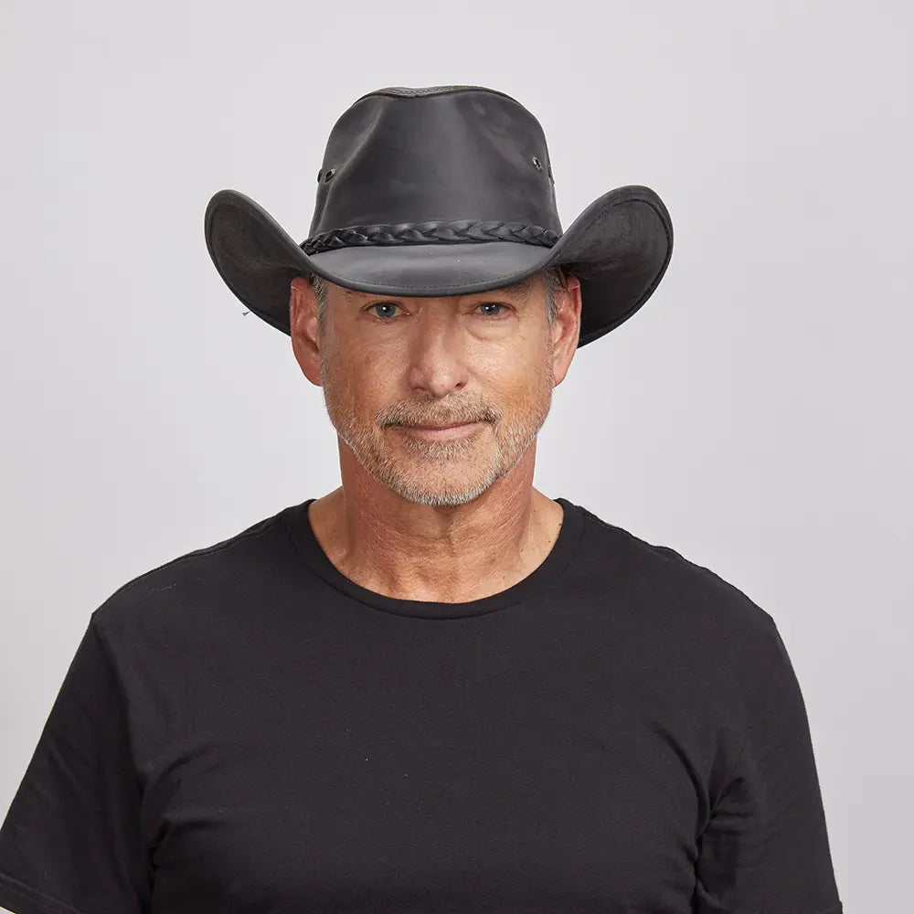 Hollywood Black Mens Black Leather Cowboy Hat American Hat Makers