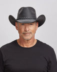Hollywood | Mens Black Leather Cowboy Hat