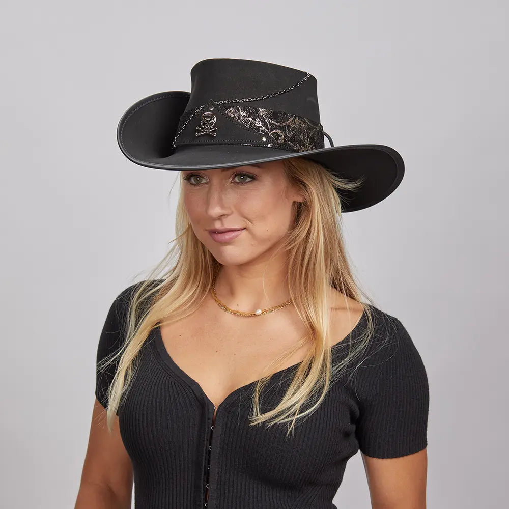 Hook | Womens Black Suede Leather Cavalier Hat