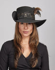 Hook | Womens Black Suede Leather Cavalier Hat