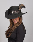 Hook | Womens Black Suede Leather Cavalier Hat