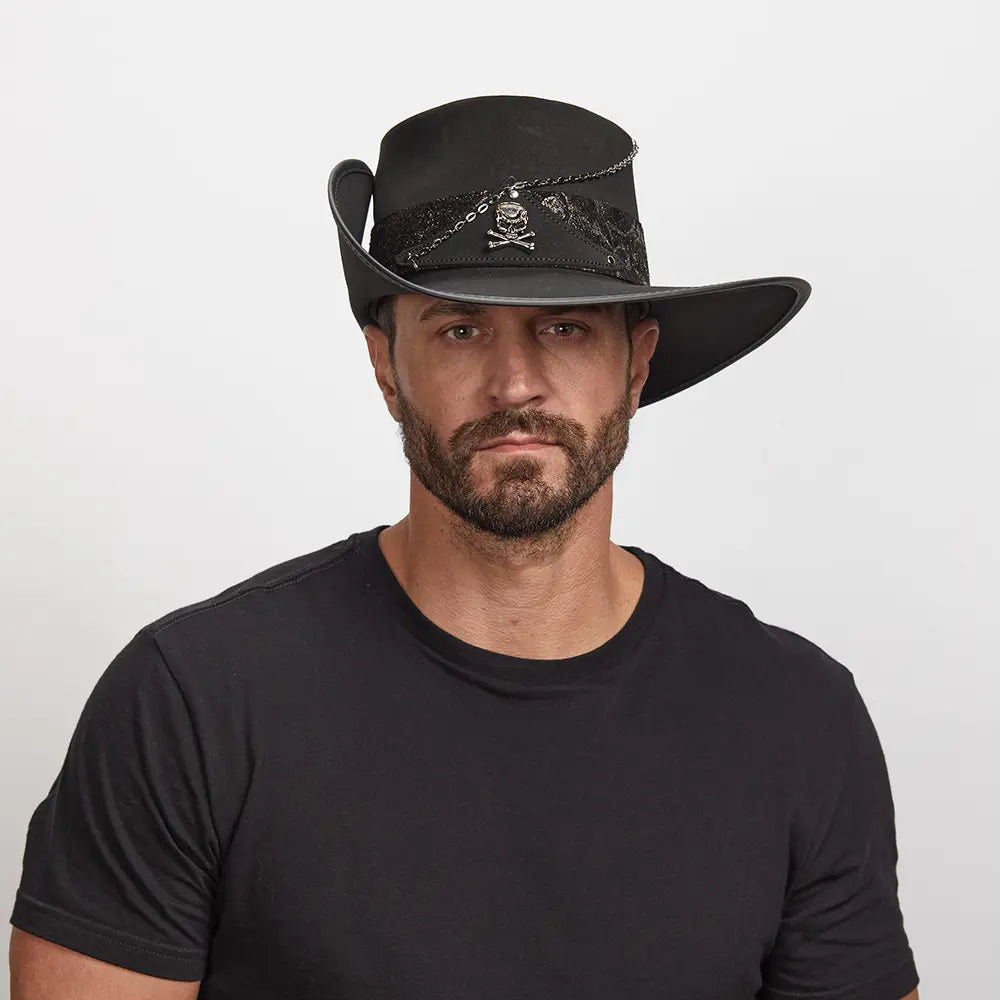 Hook | Mens Black Suede Leather Cavalier Hat