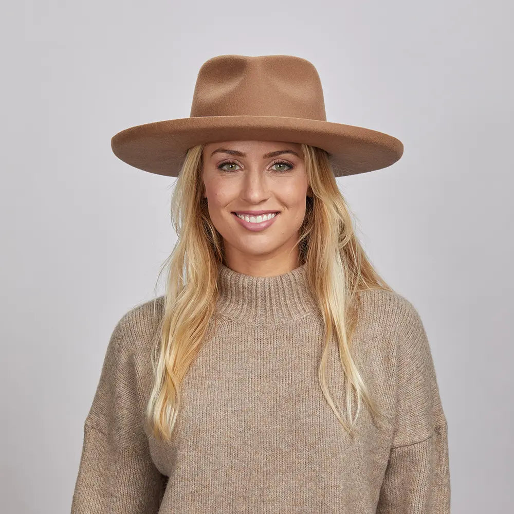 Flat Brim Hipster Headwear Hudson Womens Pencil Rim Felt Fedora