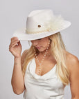 I Do | Womens White Felt Fedora Hat with Brooch