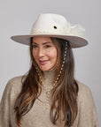 I Do | Womens White Felt Fedora Hat with Brooch