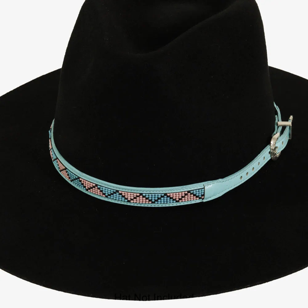 Beaded Hat Band Teal, White & Gun Metal w/ Vegan Leather Turquoise Beaded Native American Style Hatband 48198 main image 3