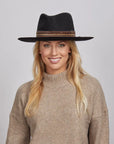 Kingston | Womens Black Wide Brim Felt Fedora Hat