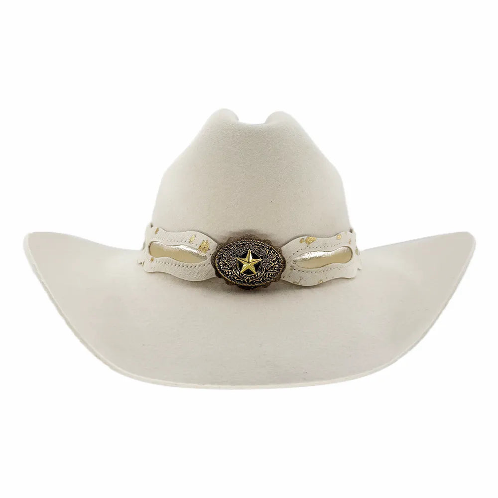 Lizzie | Womens White Felt Cattleman Cowgirl Hat with Gold  display picture 3