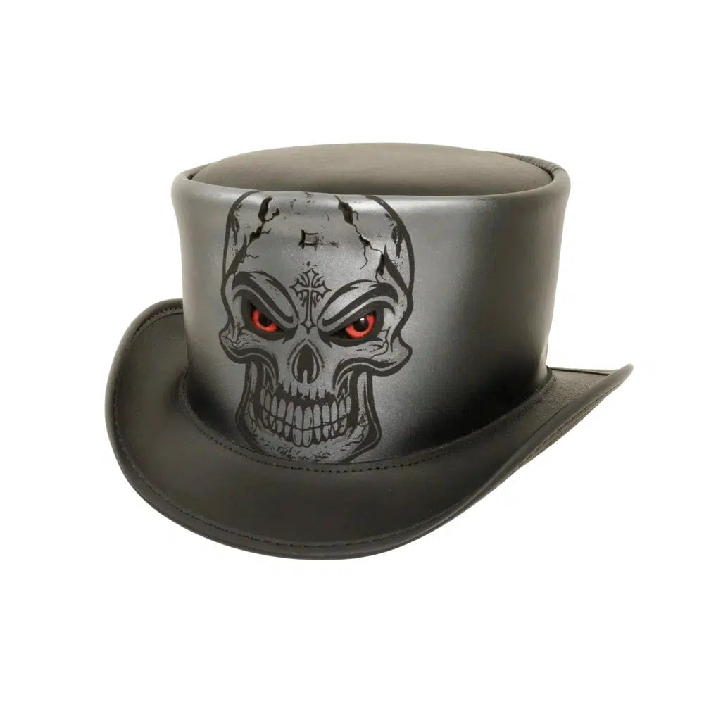 malevolent leather top hat angled view