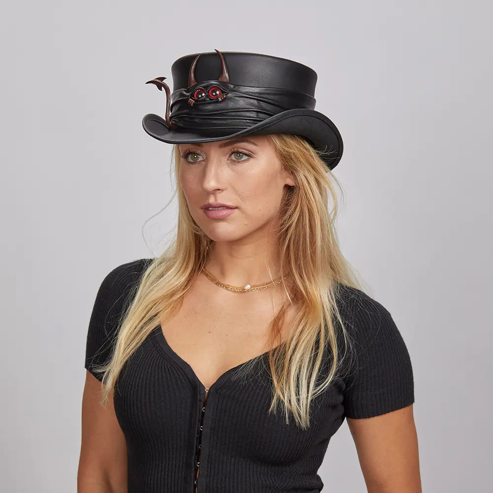 Marlow Lil Evil | Womens Leather Top Hat with Lil Evil Hat Band