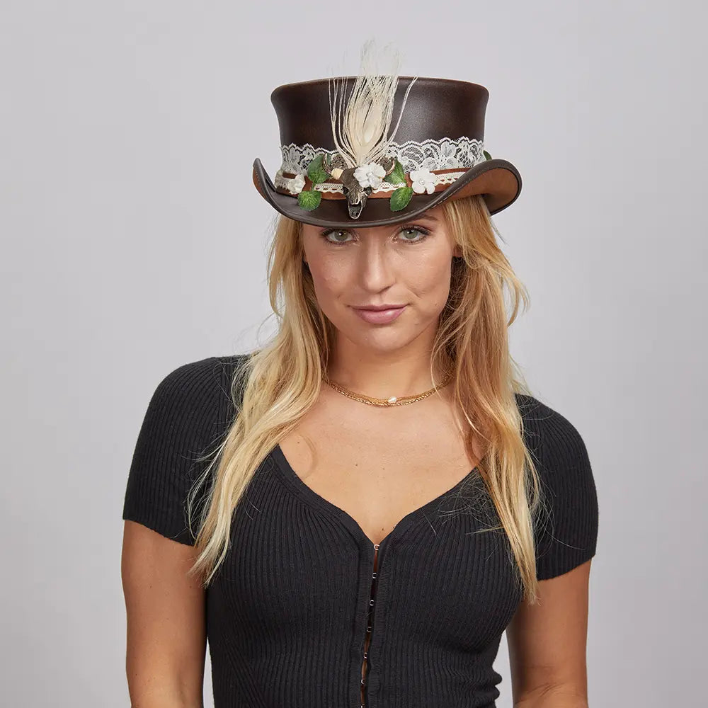 Marlow True Love | Womens Leather Top Hat with True Love Hat Band