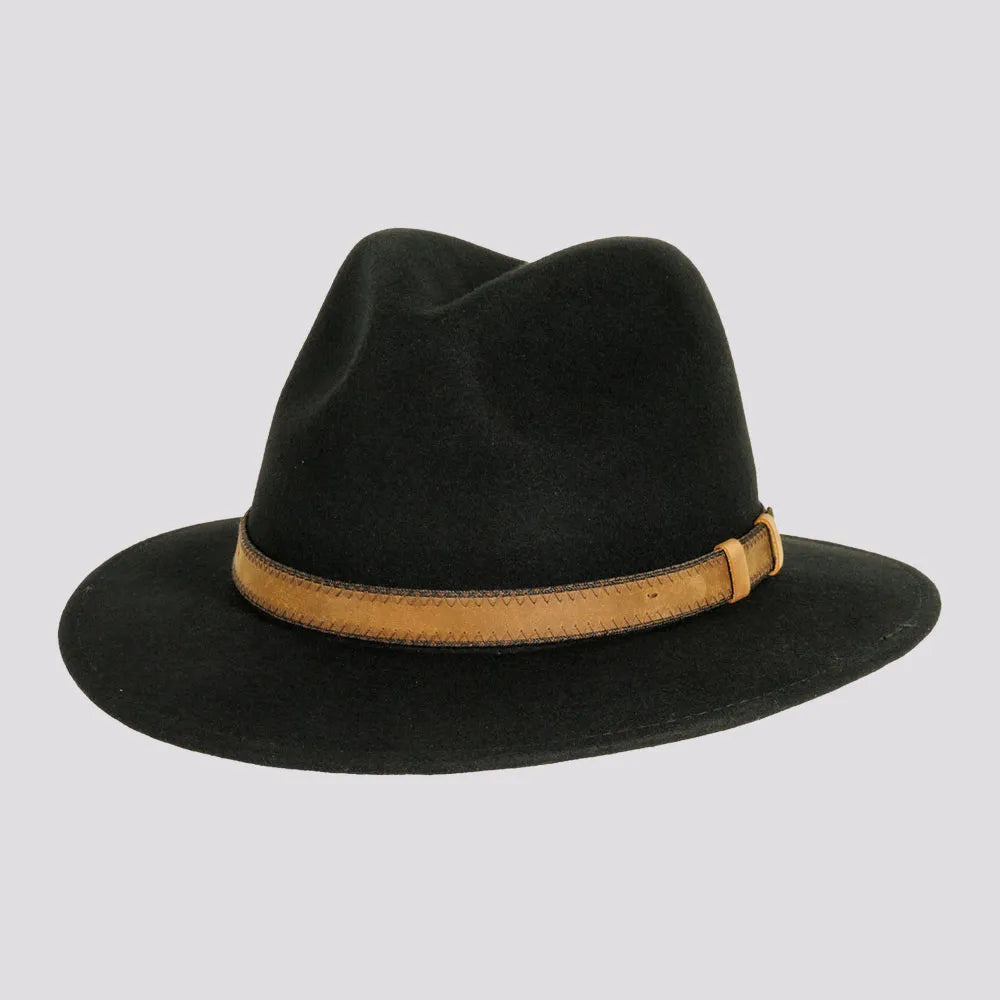 Moab | Mens Black Crushable Wool Felt Safari Hat with Leather Band Moab | Mens Black Crushable Wool Felt Safari Hat with Leather Band
