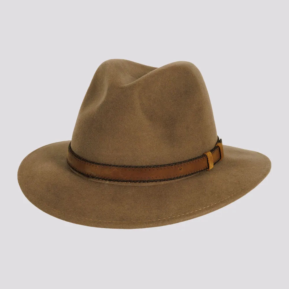 Moab | Womens Khaki Crushable Wool Felt Safari Hat with Leather