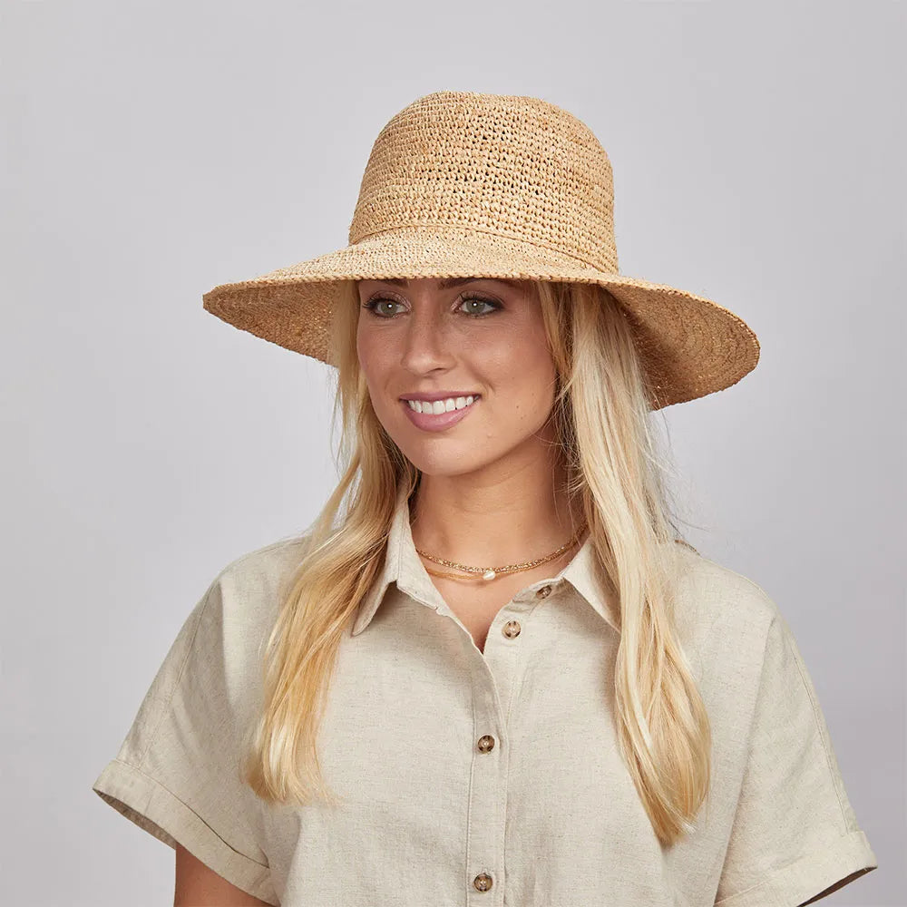 Nova | Womens Wide Brim Crocheted Raffia Palm Sun Hat