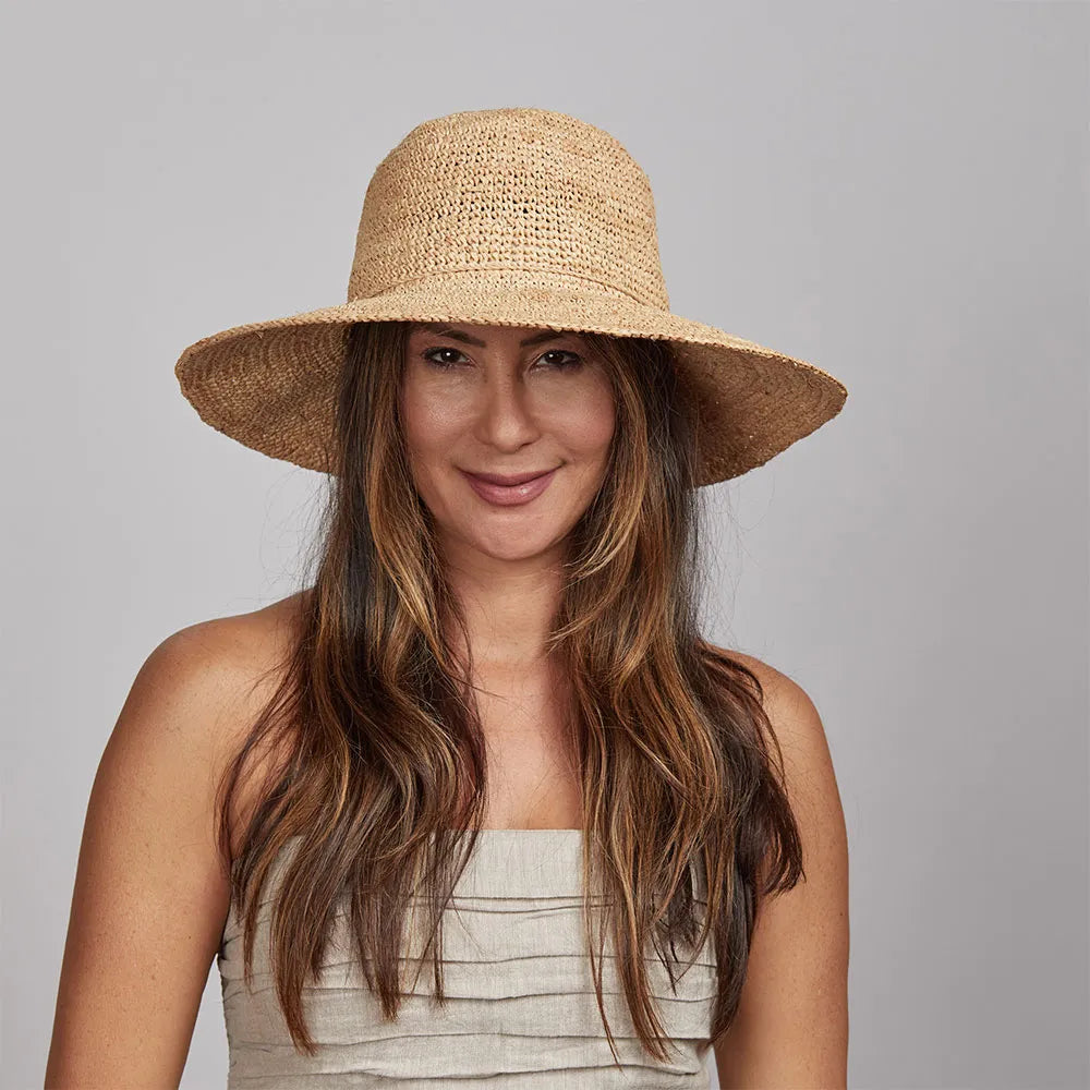 Nova Womens Wide Brim Crocheted Raffia Palm Sun Hat – American