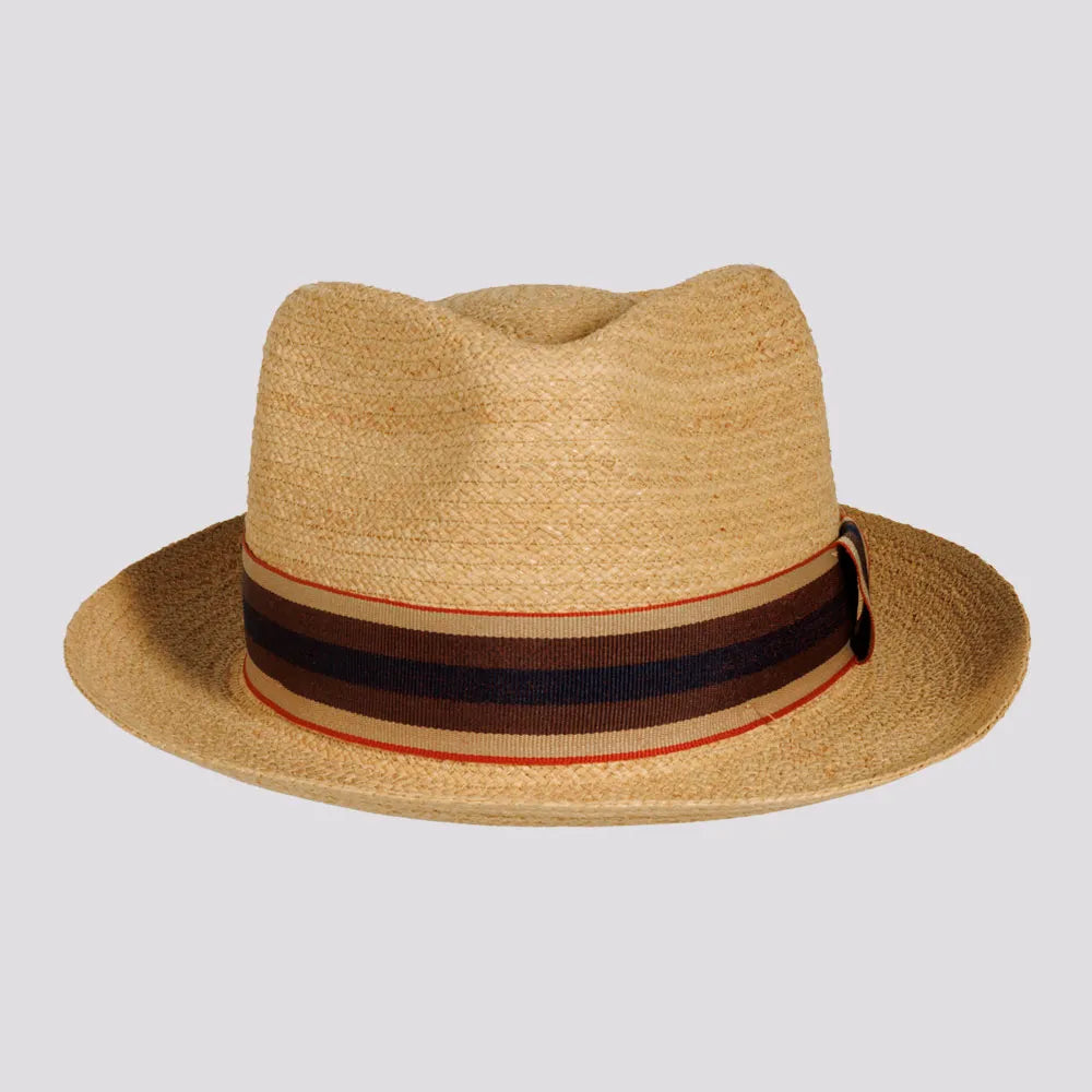 Oslo | Mens Woven Raffia Braid Fedora Hat with Striped Band Oslo | Mens Woven Raffia Braid Fedora Hat with Striped Band