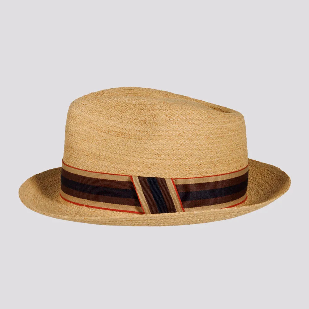 Oslo | Mens Woven Raffia Braid Fedora Hat with Striped Band Oslo | Mens Woven Raffia Braid Fedora Hat with Striped Band