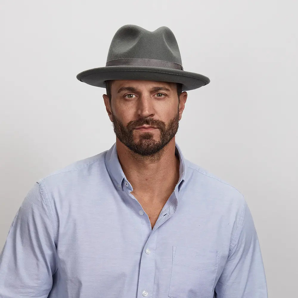 Pablo Grey Felt Fedora Hat Mens Front View